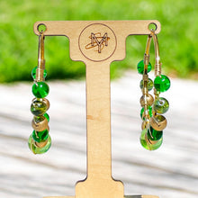 Load image into Gallery viewer, AREANA- Green and Gold Beaded Wire-wrapped Hoop Earrings