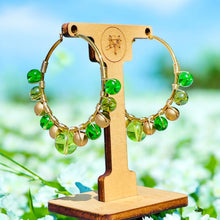 Load image into Gallery viewer, Green & Gold Beaded Hoops