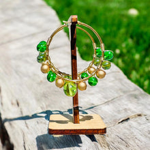 Load image into Gallery viewer, AREANA- Green and Gold Beaded Wire-wrapped Hoop Earrings