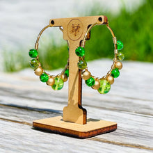 Load image into Gallery viewer, AREANA- Green and Gold Beaded Wire-wrapped Hoop Earrings