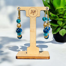 Load image into Gallery viewer, ARINA- Blue and Gold Beaded Wire-wrapped Hoop Earrings