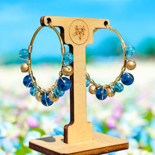 Load image into Gallery viewer, ARINA- Blue and Gold Beaded Wire-wrapped Hoop Earrings