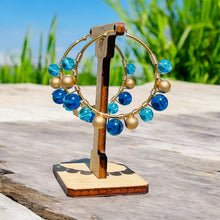Load image into Gallery viewer, ARINA- Blue and Gold Beaded Wire-wrapped Hoop Earrings