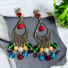 Load image into Gallery viewer, RABIAH- Red, Blue, Green Multicolored Beaded Chandelier Earrings