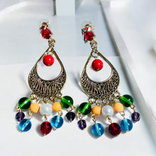 Load image into Gallery viewer, RABIAH- Red, Blue, Green Multicolored Beaded Chandelier Earrings