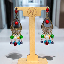 Load image into Gallery viewer, RABIAH- Red, Blue, Green Multicolored Beaded Chandelier Earrings