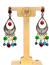 Load image into Gallery viewer, RABIAH- Red, Blue, Green Multicolored Beaded Chandelier Earrings
