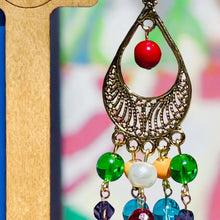 Load image into Gallery viewer, RABIAH- Red, Blue, Green Multicolored Beaded Chandelier Earrings