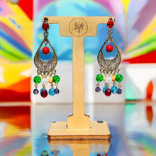 Load image into Gallery viewer, RABIAH- Red, Blue, Green Multicolored Beaded Chandelier Earrings