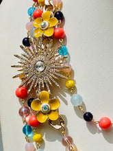 Load image into Gallery viewer, DAISY-  Orange, Yellow and Blue Multi-color, Multi-strand Flower Beaded Necklace