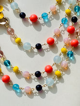 Load image into Gallery viewer, DAISY-  Orange, Yellow and Blue Multi-color, Multi-strand Flower Beaded Necklace