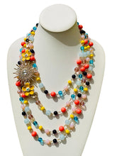 Load image into Gallery viewer, DAISY-  Orange, Yellow and Blue Multi-color, Multi-strand Flower Beaded Necklace