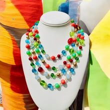 Load image into Gallery viewer, #BeadedNecklace
#MultiStrandNecklace
#ColorfulJewelry
#ShortNecklace
#BohoStyle
#HandmadeAccessories
#GreenOrangeBlue
#ArtisanCrafted
#BoldAccessories
#EthnicJewelry
#BohemianNecklace
#SummerStyle