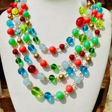 Load image into Gallery viewer, ROBIN- Green, Orange and Blue Multi-color, Multi-strand Short Beaded Necklace
