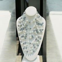Load image into Gallery viewer, SOLANA- White Pearl and Gray Multi-strand Beaded Necklace