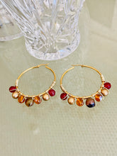 Load image into Gallery viewer, YASMIN- Brown, Amber and Gold Multicolored Beaded Wire-wrapped Hoop Earrings