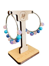 Load image into Gallery viewer, CASEY- Blue and Purple Multi-colored Beaded Wire-wrapped Hoop Earrings