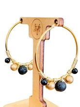 Load image into Gallery viewer, IGGY- Black and Gold Beaded Wire-wrapped Hoop Earrings