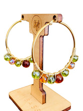 Load image into Gallery viewer, LYRA- Green and Amber Multicolored Beaded Wire-wrapped Hoop Earrings