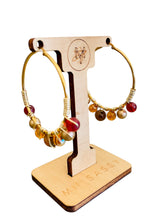 Load image into Gallery viewer, YASMIN- Brown, Amber and Gold Multicolored Beaded Wire-wrapped Hoop Earrings
