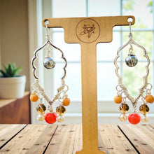 Load image into Gallery viewer, MODESTE- Gray and Orange Multicolored Beaded Wire wrapped Chandelier Earrings