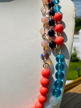 Load image into Gallery viewer, DAISEE- Coral and Blue Multi-color, Multi-strand Flower Beaded Necklace