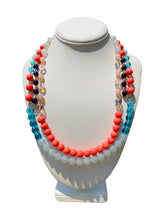 Load image into Gallery viewer, DAISEE- Coral and Blue Multi-color, Multi-strand Flower Beaded Necklace