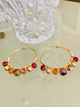 Load image into Gallery viewer, YASMIN- Brown, Amber and Gold Multicolored Beaded Wire-wrapped Hoop Earrings
