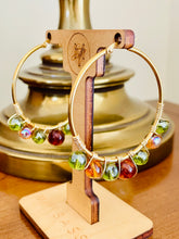 Load image into Gallery viewer, LYRA- Green and Amber Multicolored Beaded Wire-wrapped Hoop Earrings
