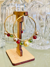Load image into Gallery viewer, KAREINA- Green and Red Multicolored Beaded Wire-wrapped Hoop Earrings
