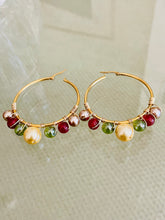Load image into Gallery viewer, KAREINA- Green and Red Multicolored Beaded Wire-wrapped Hoop Earrings
