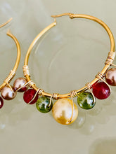 Load image into Gallery viewer, KAREINA- Green and Red Multicolored Beaded Wire-wrapped Hoop Earrings
