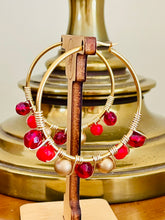 Load image into Gallery viewer, INGRID- Red and Gold Multicolored Beaded Wire-wrapped Hoop Earrings
