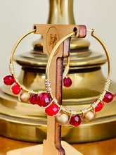Load image into Gallery viewer, INGRID- Red and Gold Multicolored Beaded Wire-wrapped Hoop Earrings
