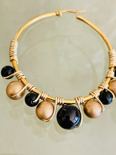 Load image into Gallery viewer, ZERAH- Black and Gold Beaded Wire-wrapped Hoop Earrings
