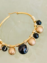 Load image into Gallery viewer, ZERAH- Black and Gold Beaded Wire-wrapped Hoop Earrings
