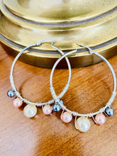 Load image into Gallery viewer, ROHINI- Peach and Gray Multi colored Wire wrapped Hoops
