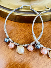 Load image into Gallery viewer, ROHINI- Peach and Gray Multi colored Wire wrapped Hoops
