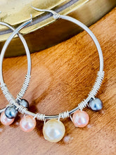 Load image into Gallery viewer, ROHINI- Peach and Gray Multi colored Wire wrapped Hoops
