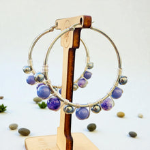 Load image into Gallery viewer, DELANEY- Purple and Gray Multi colored Wire wrapped Hoops

