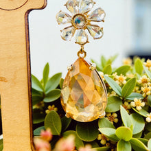 Load image into Gallery viewer, ORIANA- Light Topaz Rhinestone Flower Tear Drop Earrings
