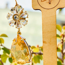 Load image into Gallery viewer, ORIANA- Light Topaz Rhinestone Flower Tear Drop Earrings
