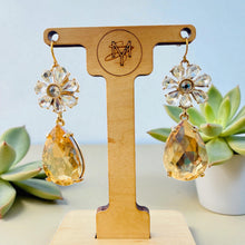 Load image into Gallery viewer, ORIANA- Light Topaz Rhinestone Flower Tear Drop Earrings
