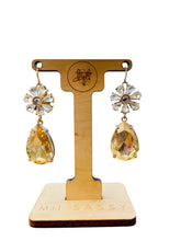 Load image into Gallery viewer, ORIANA- Light Topaz Rhinestone Flower Tear Drop Earrings
