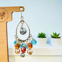 Load image into Gallery viewer, ELLERY- Blue and Amber Multicolored Beaded Wire wrapped Chandelier Earrings
