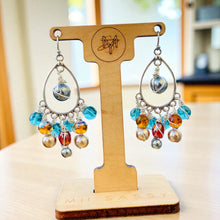 Load image into Gallery viewer, ELLERY- Blue and Amber Multicolored Beaded Wire wrapped Chandelier Earrings
