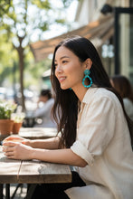 Load image into Gallery viewer, RAINA- Blue Beaded Flower Tear Drop Earrings
