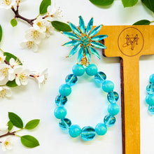 Load image into Gallery viewer, RAINA- Blue Beaded Flower Tear Drop Earrings
