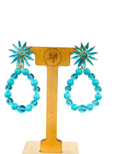 Load image into Gallery viewer, RAINA- Blue Beaded Flower Tear Drop Earrings
