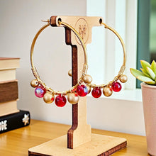 Load image into Gallery viewer, JORA- Red and Gold Multicolored Beaded Wire-wrapped Hoop Earrings
